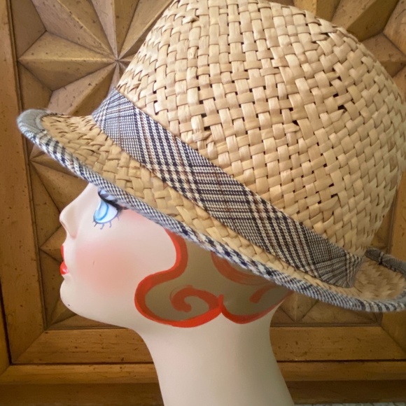 Straw Fedora Golf Hat Mens Womens Unisex Plaid - Picture 2 of 9
